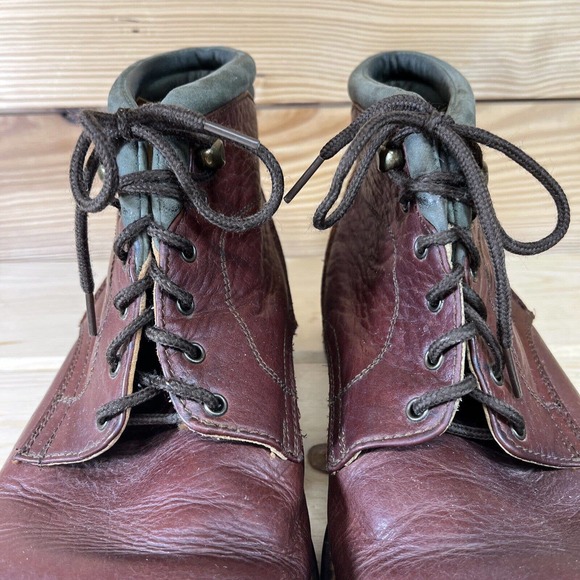 H.S. TRASK & Co Buffalo Hide Boots Mens 8.5 Hand Crafted Brown Green Style 1117 - Picture 7 of 16